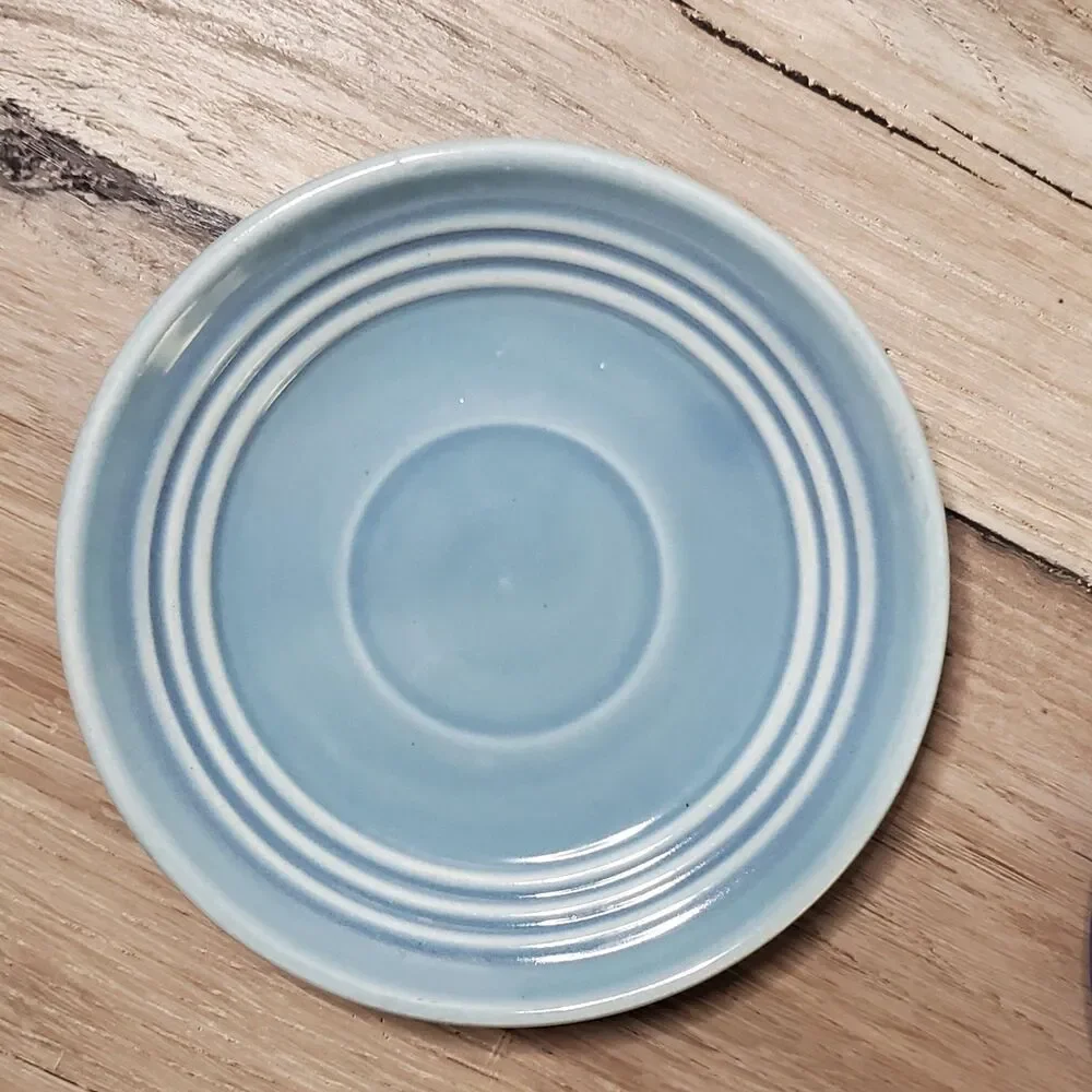 Set of 3 Genuine Vintage Bauer Pottery Ringware Saucers - Blue, Cobalt, Green